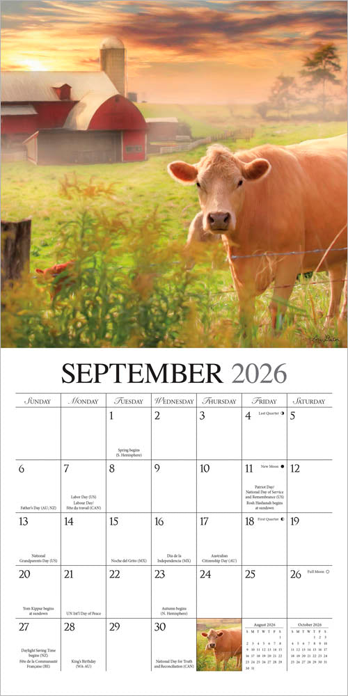 Beckoning Barns | 2026 7 x 14 Inch (Hanging) Monthly Mini Wall Calendar | Featuring the Artwork of Lori Deiter