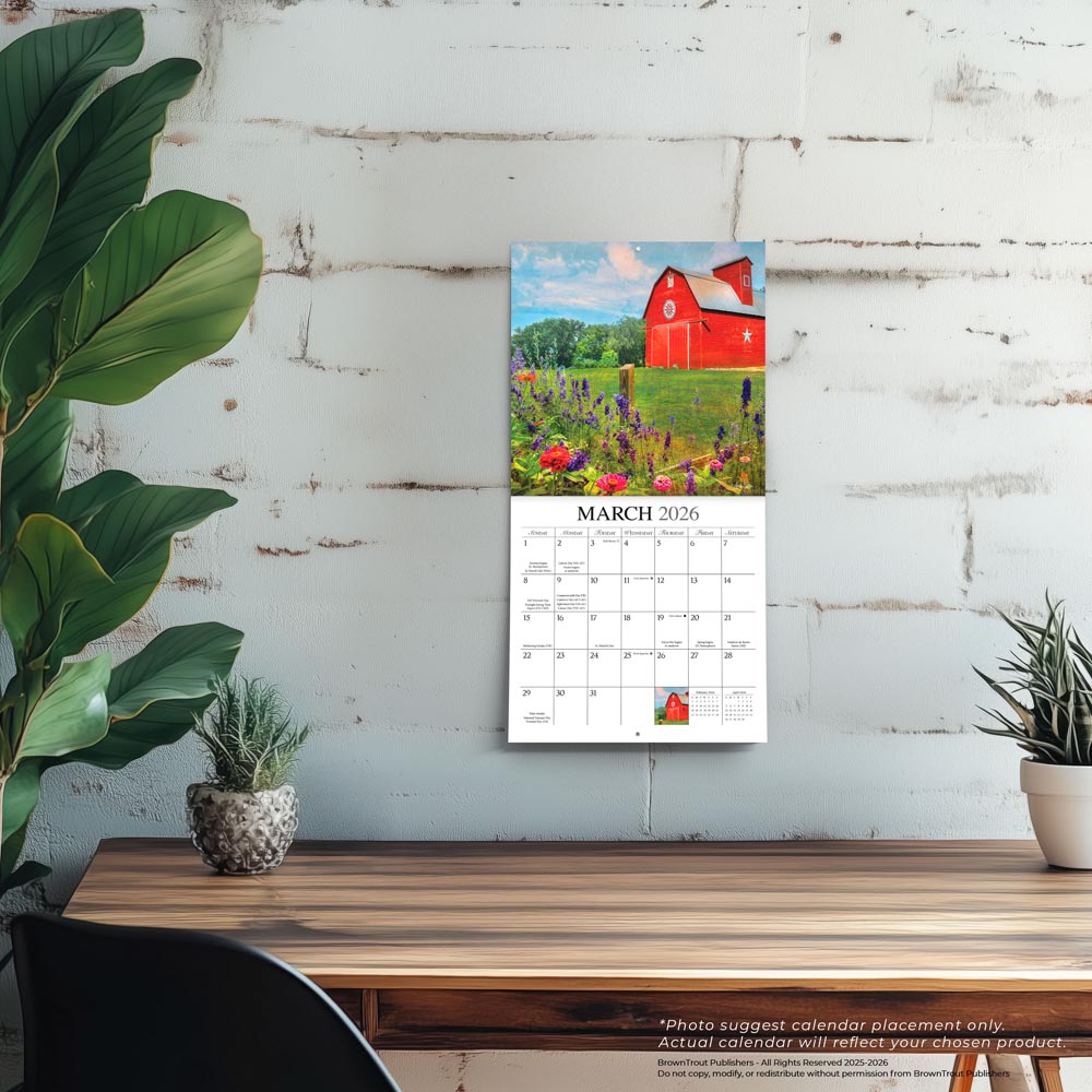 Beckoning Barns | 2026 7 x 14 Inch (Hanging) Monthly Mini Wall Calendar | Featuring the Artwork of Lori Deiter