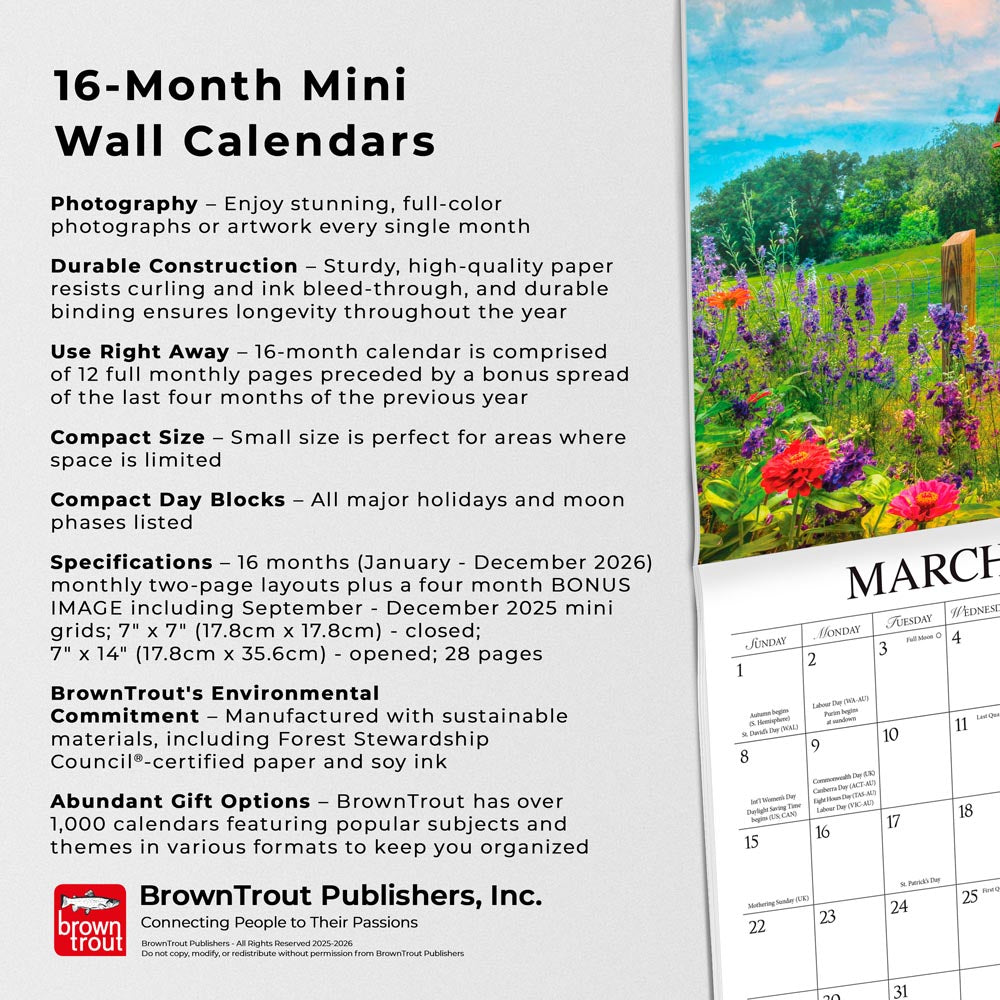 Beckoning Barns | 2026 7 x 14 Inch (Hanging) Monthly Mini Wall Calendar | Featuring the Artwork of Lori Deiter