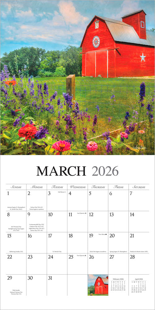 Beckoning Barns | 2026 12 x 24 Inch (Hanging) Monthly Square Wall Calendar | Featuring the Artwork of Lori Deiter