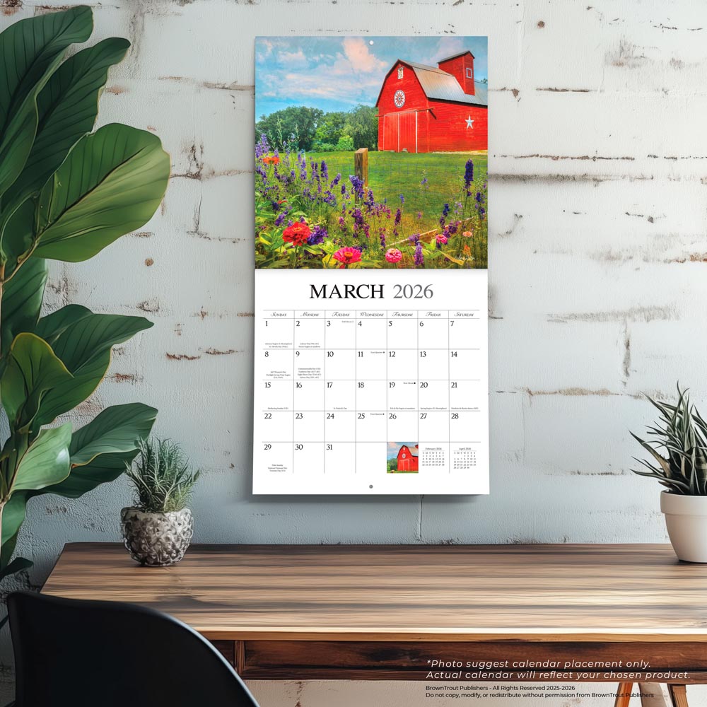 Beckoning Barns | 2026 12 x 24 Inch (Hanging) Monthly Square Wall Calendar | Featuring the Artwork of Lori Deiter