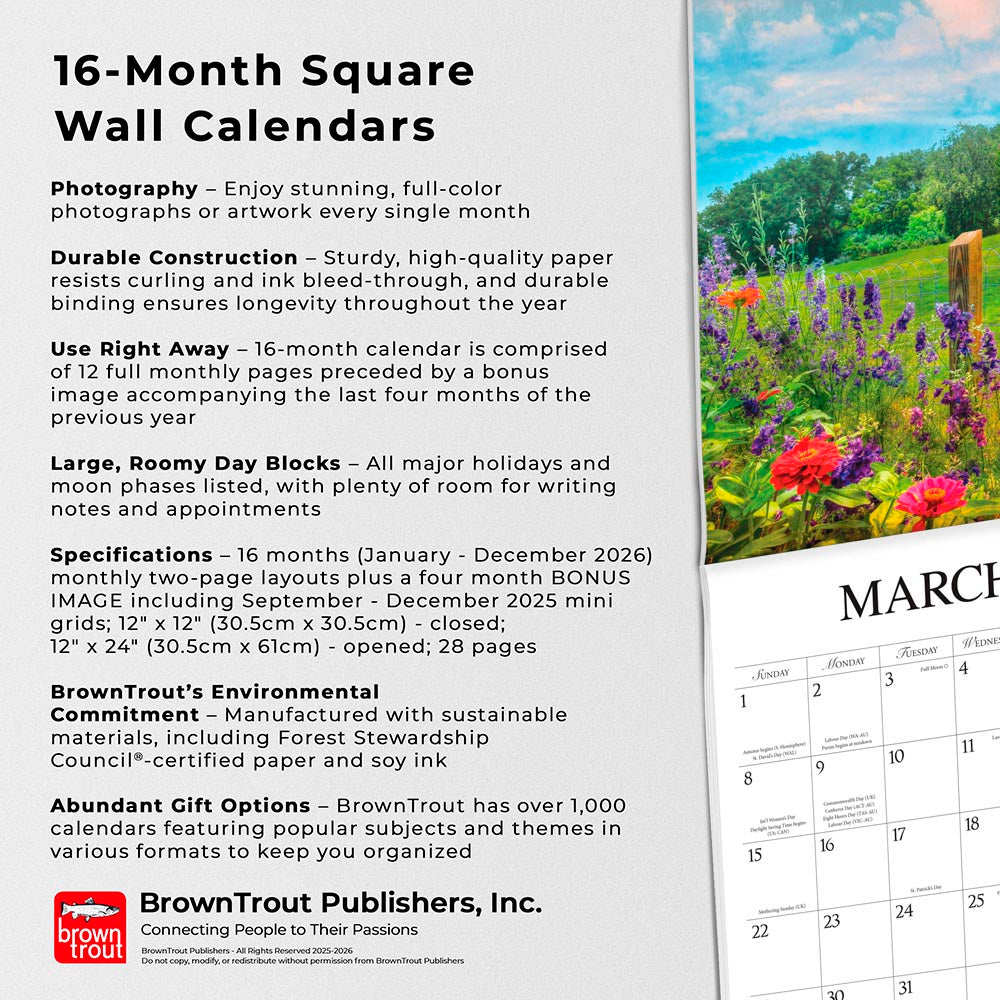 Beckoning Barns | 2026 12 x 24 Inch (Hanging) Monthly Square Wall Calendar | Featuring the Artwork of Lori Deiter