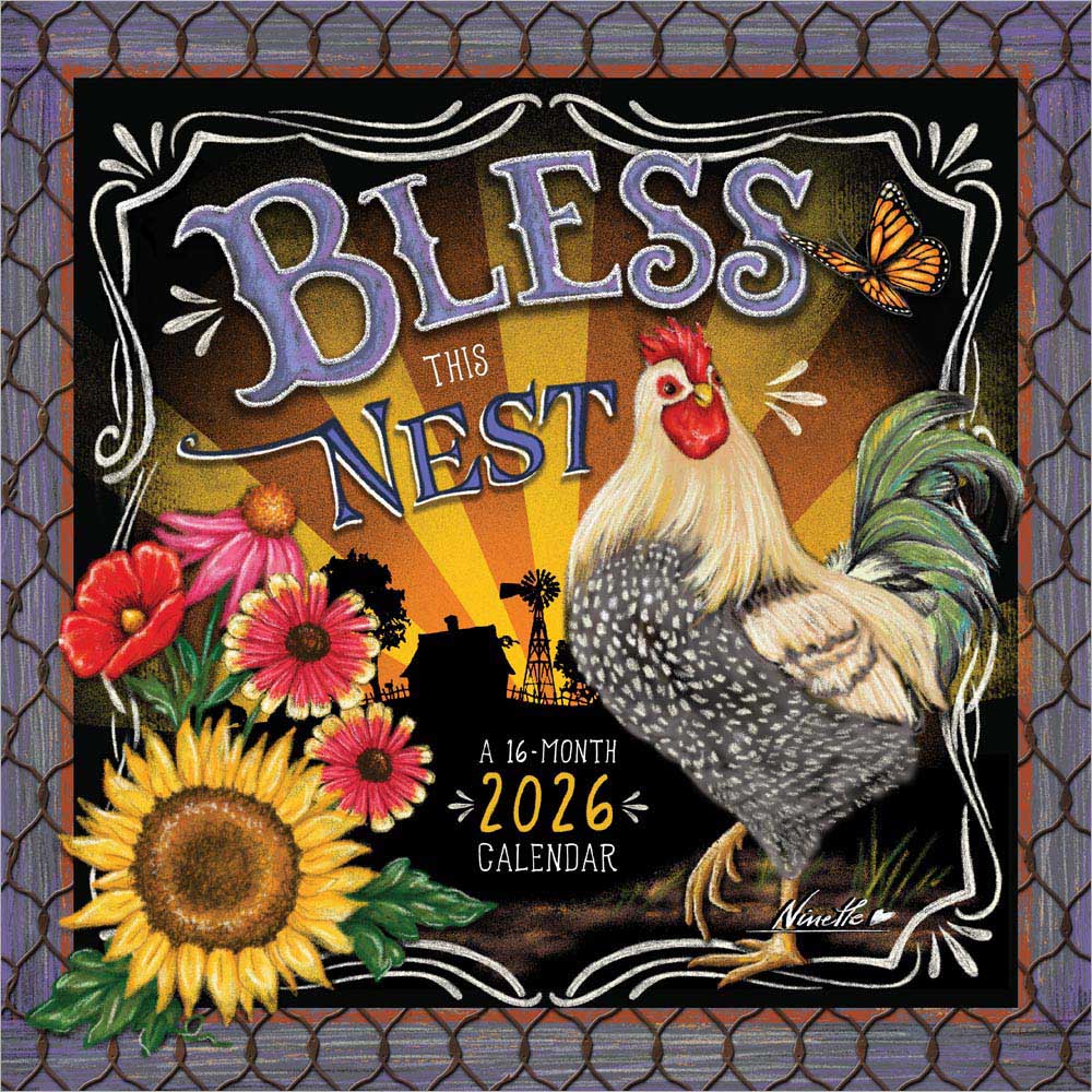 Bless This Nest | 2026 12 x 24 Inch (Hanging) Monthly Square Wall Calendar | Featuring the Artwork of Ninette Parisi