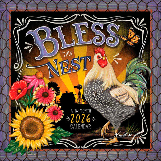 Bless This Nest | 2026 12 x 24 Inch (Hanging) Monthly Square Wall Calendar | Featuring the Artwork of Ninette Parisi