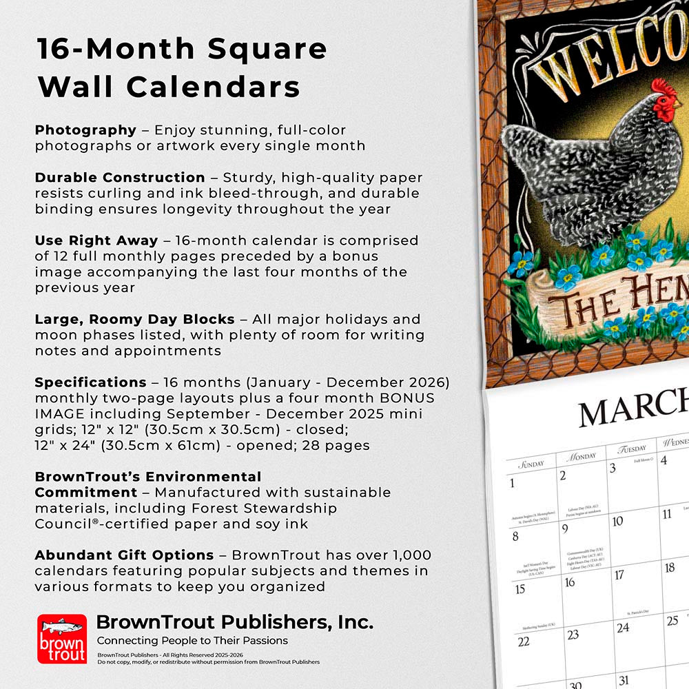 Bless This Nest | 2026 12 x 24 Inch (Hanging) Monthly Square Wall Calendar | Featuring the Artwork of Ninette Parisi