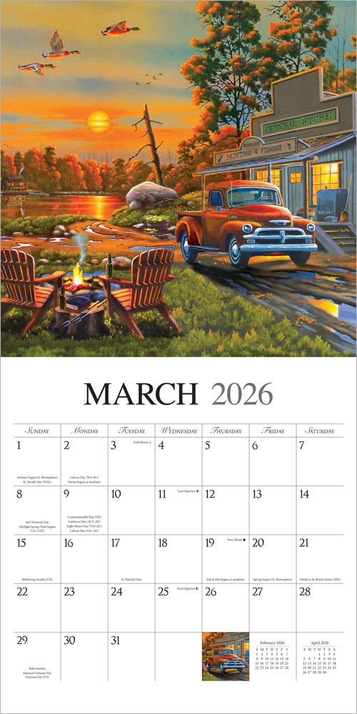 Vintage Country | 2026 12 x 24 Inch (Hanging) Monthly Square Wall Calendar | Featuring the Artwork of Geno Peoples