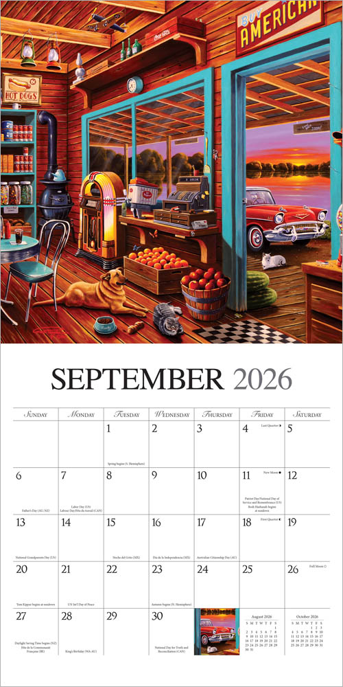Vintage Country | 2026 12 x 24 Inch (Hanging) Monthly Square Wall Calendar | Featuring the Artwork of Geno Peoples