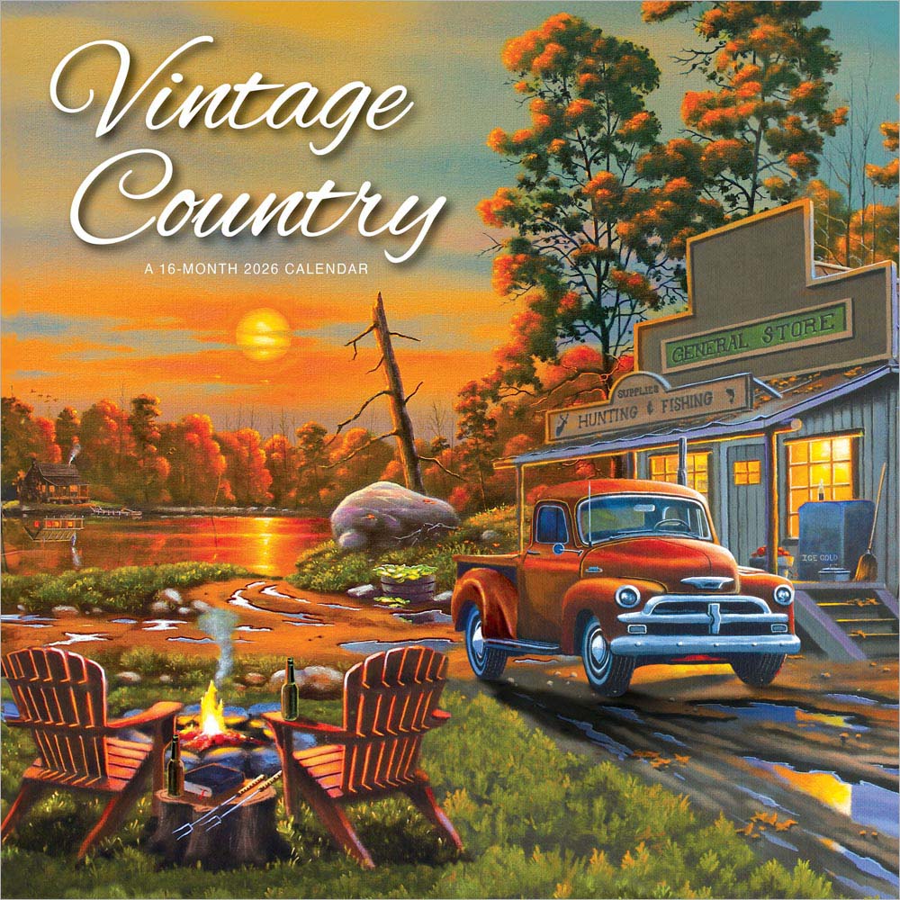 Vintage Country | 2026 12 x 24 Inch (Hanging) Monthly Square Wall Calendar | Featuring the Artwork of Geno Peoples