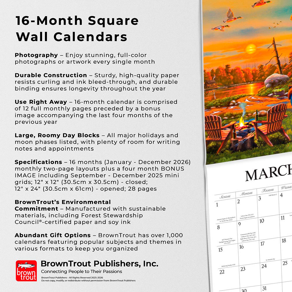 Vintage Country | 2026 12 x 24 Inch (Hanging) Monthly Square Wall Calendar | Featuring the Artwork of Geno Peoples