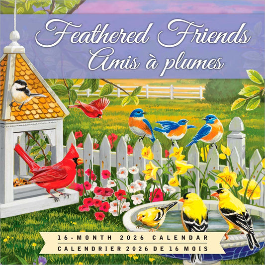 Feathered Friends | 2026 12 x 24 Inch (Hanging) Monthly Square Wall Calendar | Featuring the Artwork of William Vanderdasson | English/French Bilingual