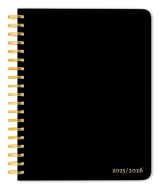 Black Solid | 2026 6 x 7.75 Inch 18 Months Weekly Desk Planner | Foil Stamped Cover | July 2025 - December 2026