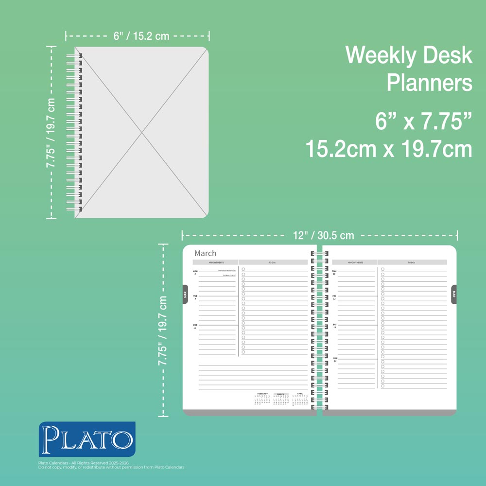 Black Solid | 2026 6 x 7.75 Inch 18 Months Weekly Desk Planner | Foil Stamped Cover | July 2025 - December 2026
