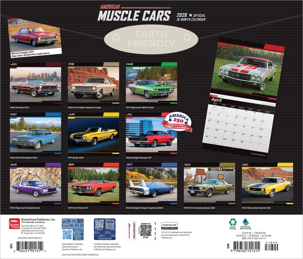 American Muscle Cars OFFICIAL | 2026 14 x 24 Inch (Hanging) Monthly Deluxe Wall Calendar | Foil Stamped Cover