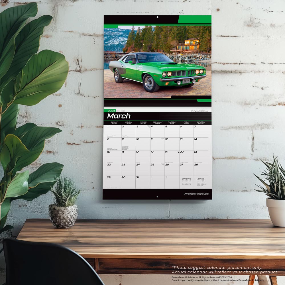 American Muscle Cars OFFICIAL | 2026 14 x 24 Inch (Hanging) Monthly Deluxe Wall Calendar | Foil Stamped Cover
