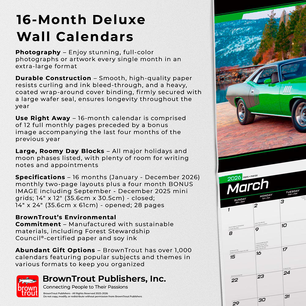 American Muscle Cars OFFICIAL | 2026 14 x 24 Inch (Hanging) Monthly Deluxe Wall Calendar | Foil Stamped Cover