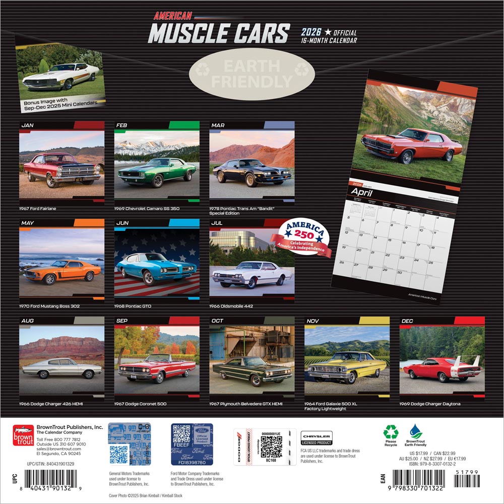 American Muscle Cars OFFICIAL | 2026 12 x 24 Inch (Hanging) Monthly Square Wall Calendar | Foil Stamped Cover