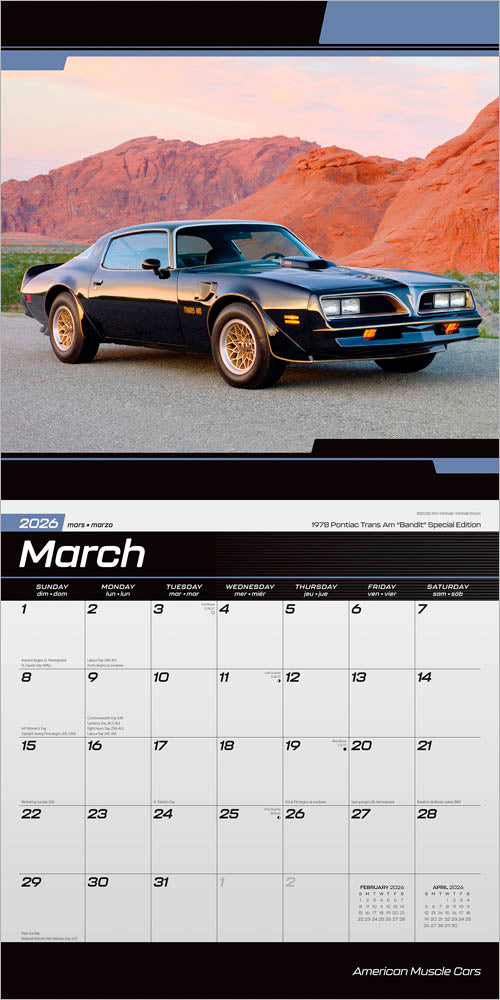 American Muscle Cars OFFICIAL | 2026 12 x 24 Inch (Hanging) Monthly Square Wall Calendar | Foil Stamped Cover