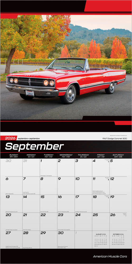 American Muscle Cars OFFICIAL | 2026 12 x 24 Inch (Hanging) Monthly Square Wall Calendar | Foil Stamped Cover