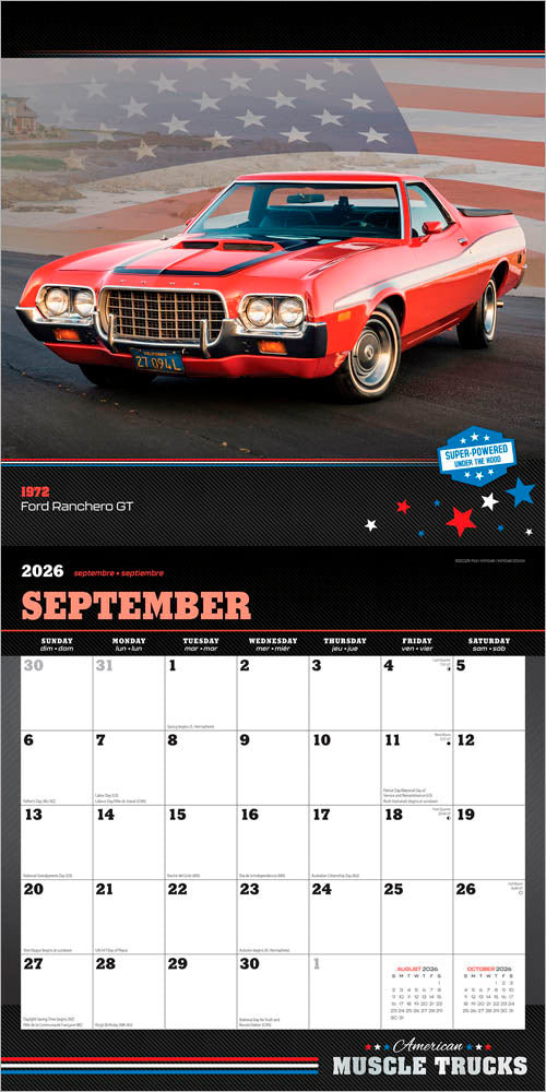American Muscle Trucks OFFICIAL | 2026 12 x 24 Inch (Hanging) Monthly Square Wall Calendar | Foil Stamped Cover