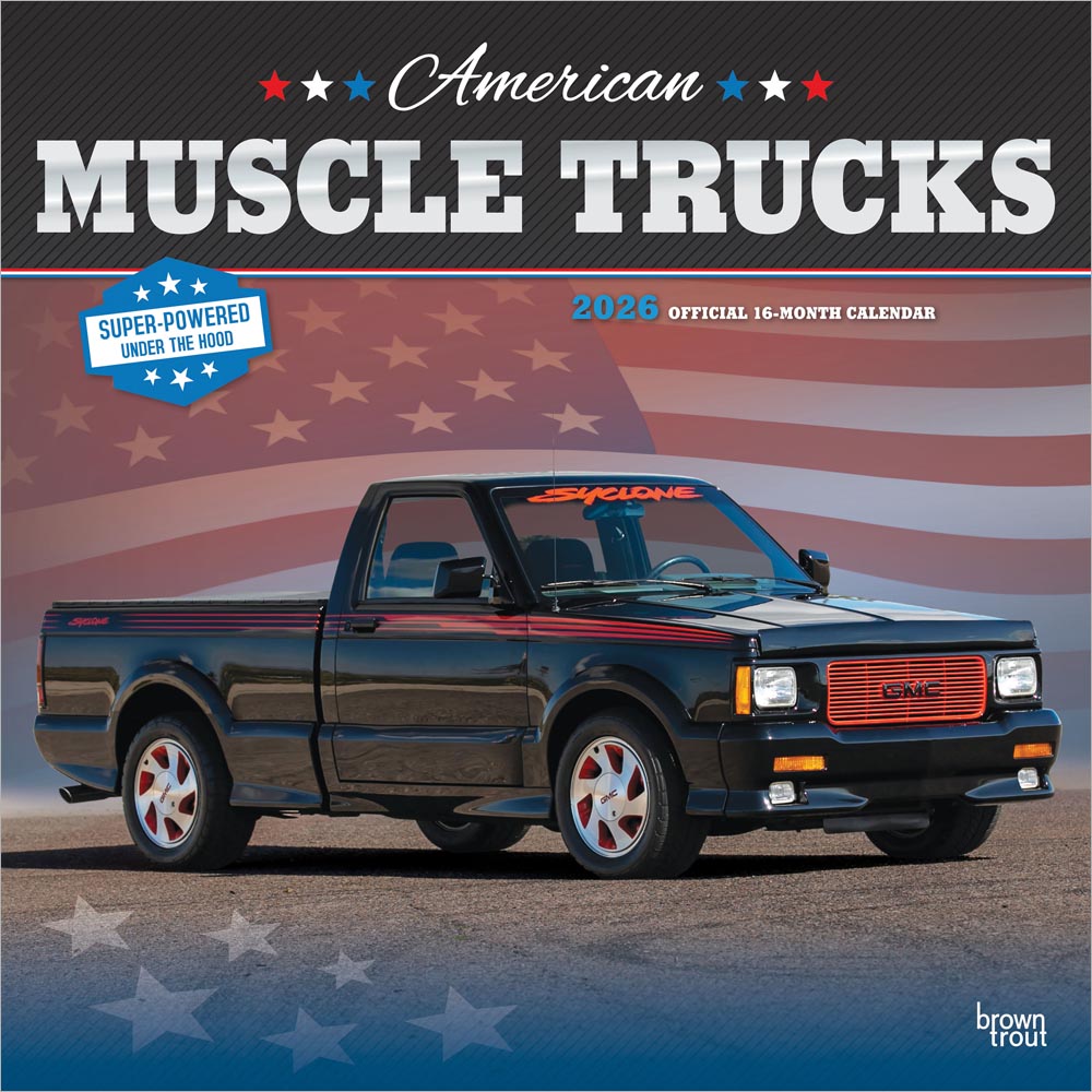American Muscle Trucks OFFICIAL | 2026 12 x 24 Inch (Hanging) Monthly Square Wall Calendar | Foil Stamped Cover