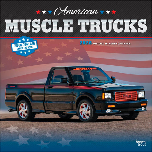 American Muscle Trucks OFFICIAL | 2026 12 x 24 Inch (Hanging) Monthly Square Wall Calendar | Foil Stamped Cover
