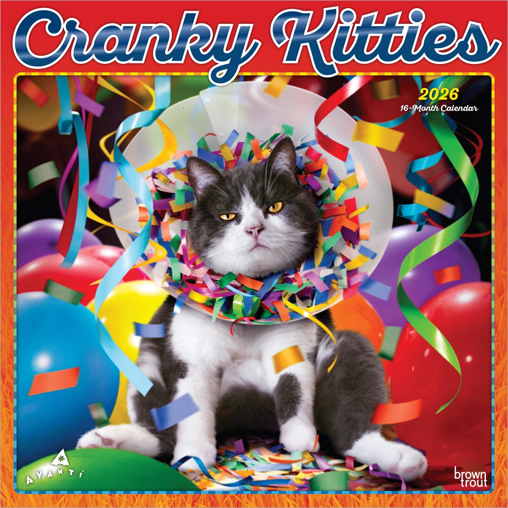 Avanti Cranky Kitties OFFICIAL | 2026 12 x 24 Inch (Hanging) Monthly Square Wall Calendar | Foil Stamped Cover