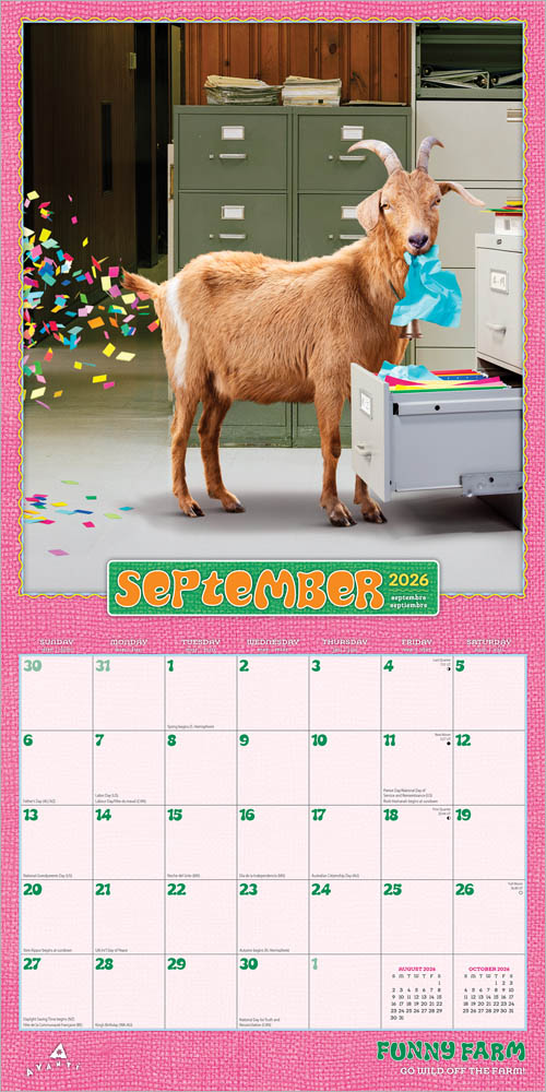 Avanti Funny Farm OFFICIAL | 2026 12 x 24 Inch (Hanging) Monthly Square Wall Calendar | Foil Stamped Cover