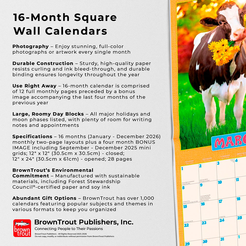 Avanti Funny Farm OFFICIAL | 2026 12 x 24 Inch (Hanging) Monthly Square Wall Calendar | Foil Stamped Cover