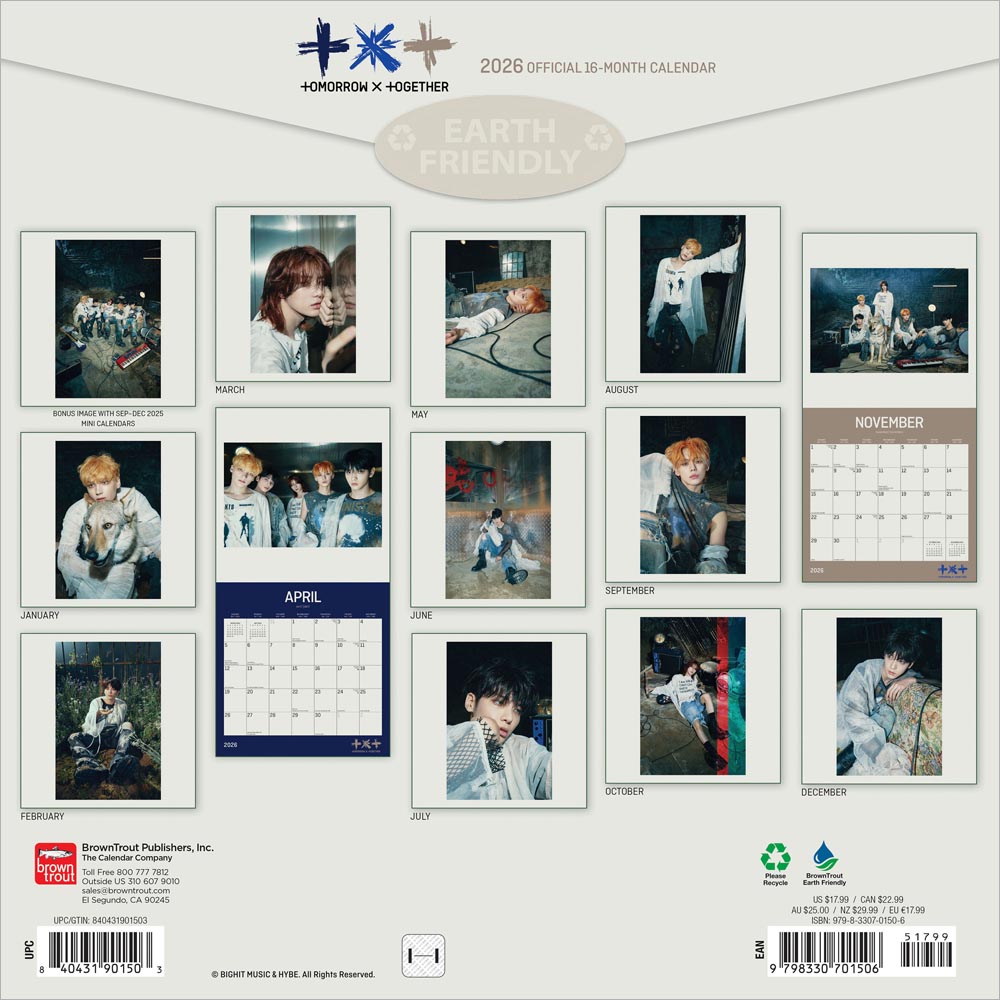 TXT OFFICIAL | 2026 12 x 24 Inch (Hanging) Monthly Square Wall Calendar