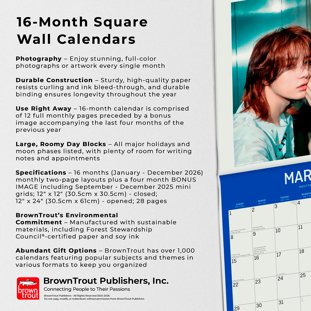 TXT OFFICIAL | 2026 12 x 24 Inch (Hanging) Monthly Square Wall Calendar