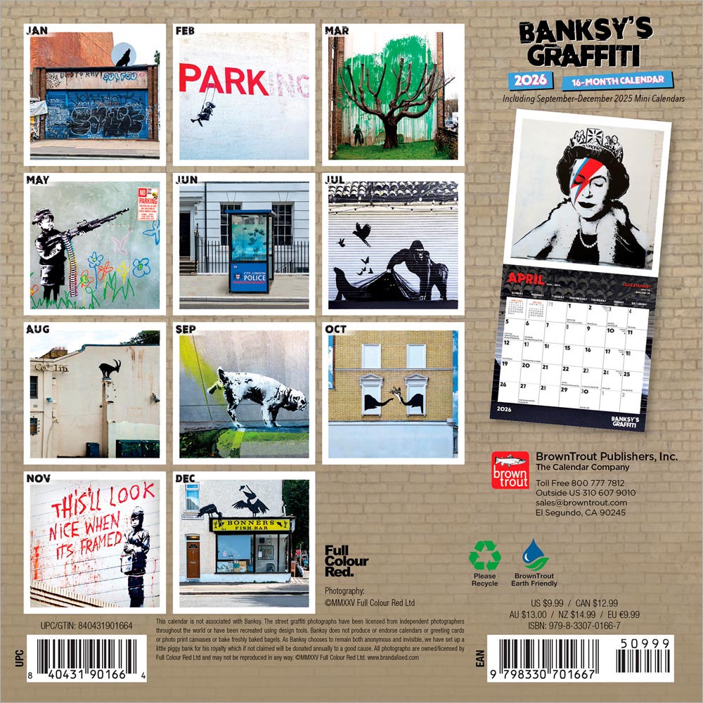Banksy's Graffiti OFFICIAL | 2026 7 x 14 Inch (Hanging) Monthly Mini Wall Calendar