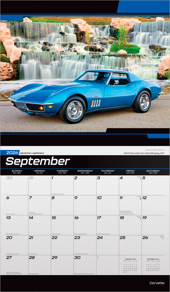 Corvette OFFICIAL | 2026 14 x 24 Inch (Hanging) Monthly Deluxe Wall Calendar | Foil Stamped Cover