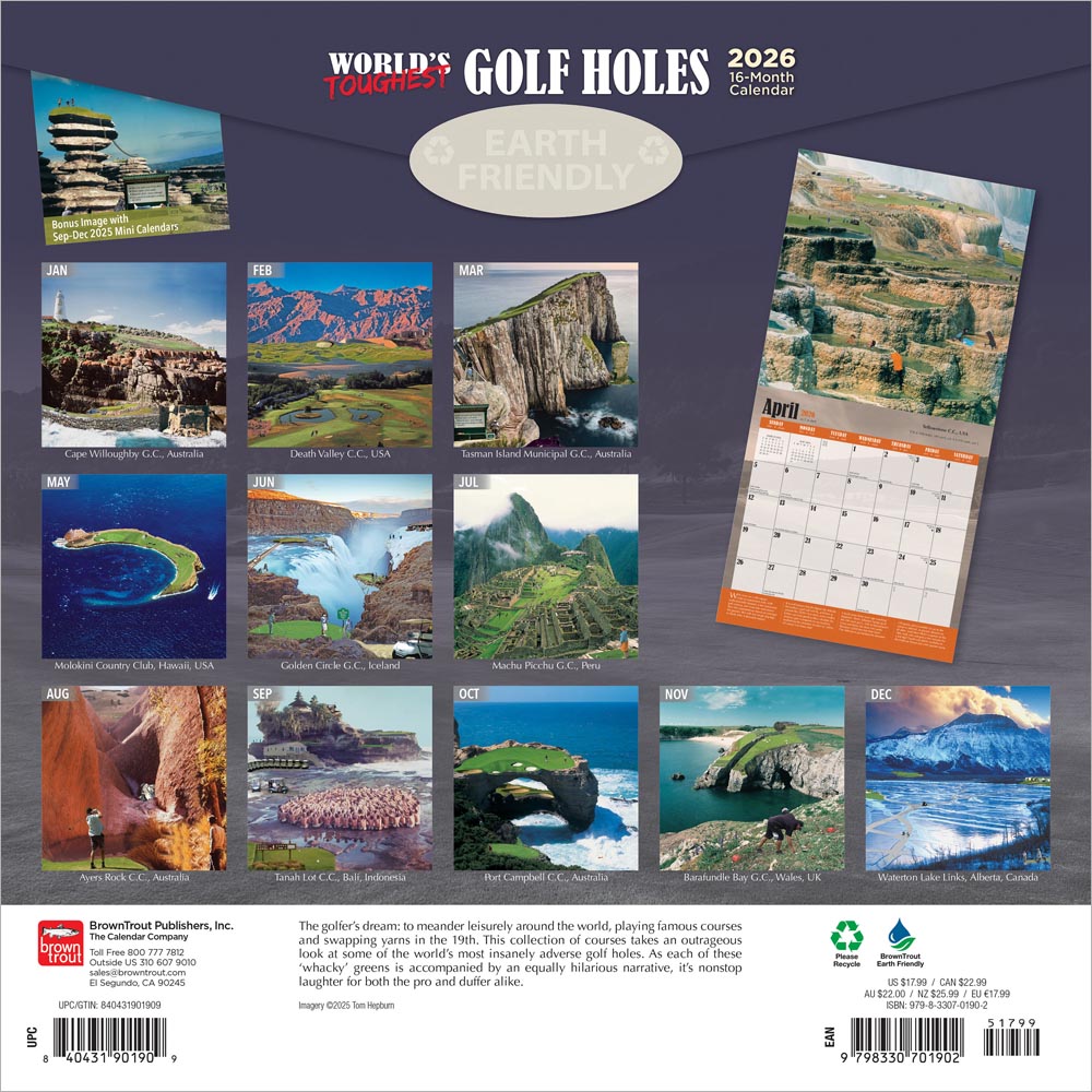 World's Toughest Golf Holes OFFICIAL | 2026 12 x 24 Inch (Hanging) Monthly Square Wall Calendar