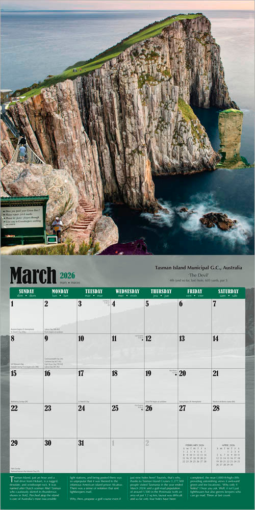 World's Toughest Golf Holes OFFICIAL | 2026 12 x 24 Inch (Hanging) Monthly Square Wall Calendar