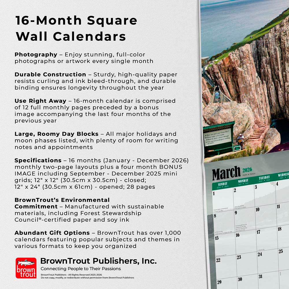 World's Toughest Golf Holes OFFICIAL | 2026 12 x 24 Inch (Hanging) Monthly Square Wall Calendar