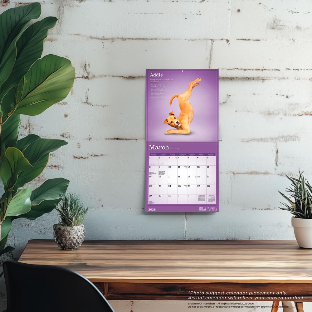 Yoga Puppies OFFICIAL | 2026 7 x 14 Inch (Hanging) Monthly Mini Wall Calendar