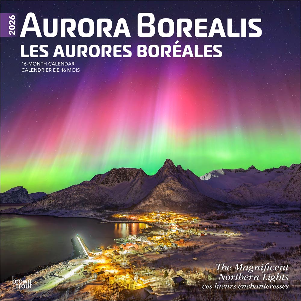 Aurora Borealis | 2026 12 x 24 Inch (Hanging) Monthly Square Wall Calendar | Foil Stamped Cover | English/French Bilingual
