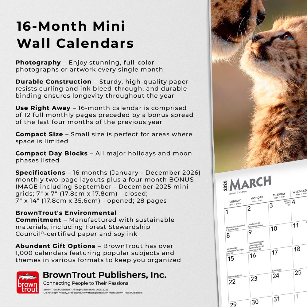 Baby Animals | 2026 7 x 14 Inch (Hanging) Monthly Mini Wall Calendar