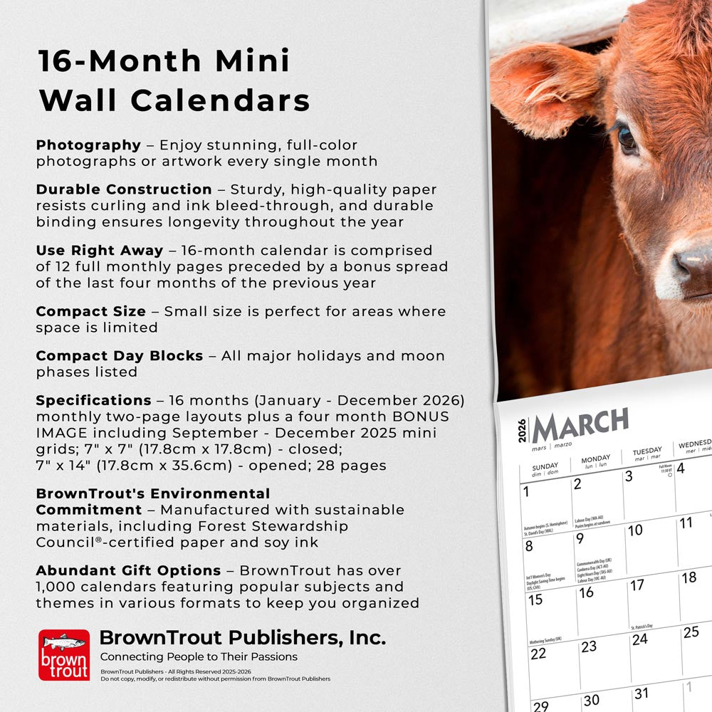 Baby Moo Moos | 2026 7 x 14 Inch (Hanging) Monthly Mini Wall Calendar