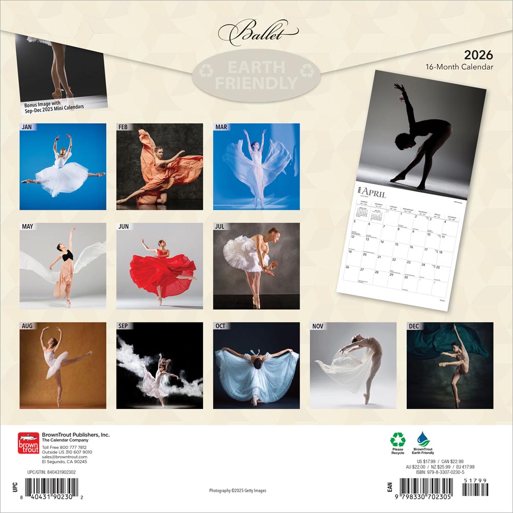 Ballet | 2026 12 x 24 Inch (Hanging) Monthly Square Wall Calendar | Foil Stamped Cover