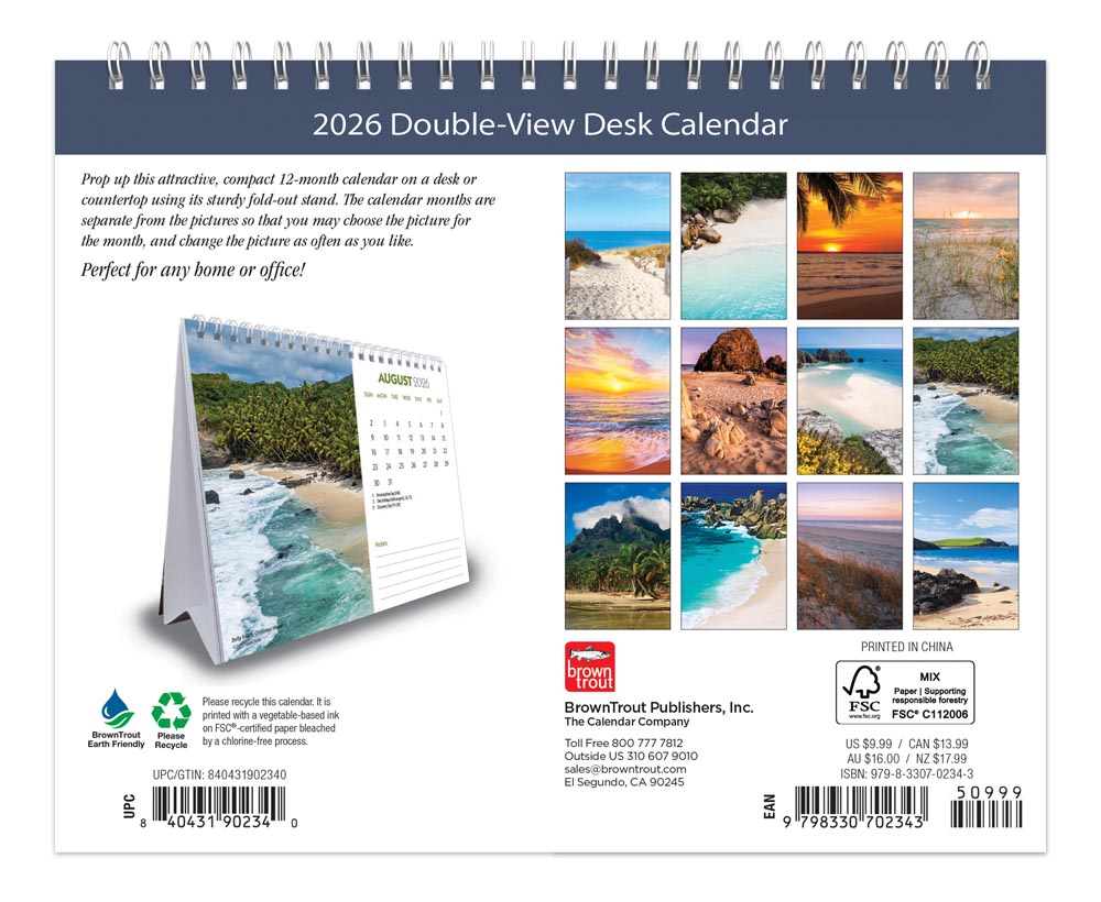 Beaches | 2026 7.5 x 6 Inch Monthly Double-View Easel Desk Calendar