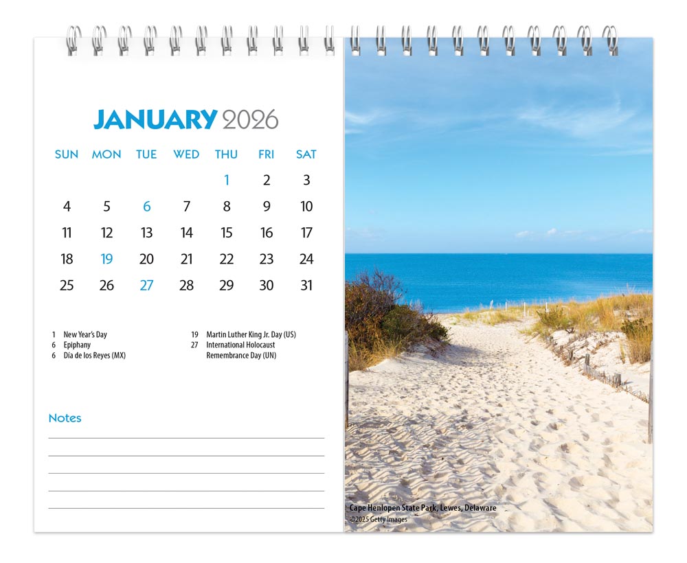 Beaches | 2026 7.5 x 6 Inch Monthly Double-View Easel Desk Calendar