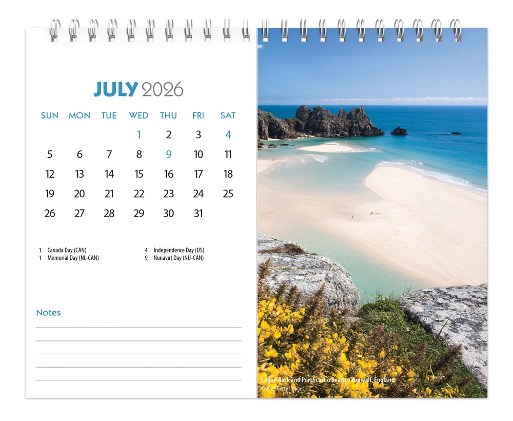 Beaches | 2026 7.5 x 6 Inch Monthly Double-View Easel Desk Calendar