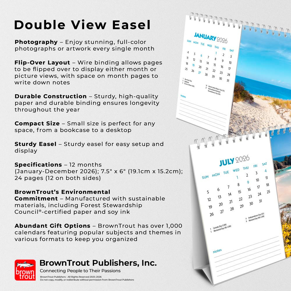 Beaches | 2026 7.5 x 6 Inch Monthly Double-View Easel Desk Calendar