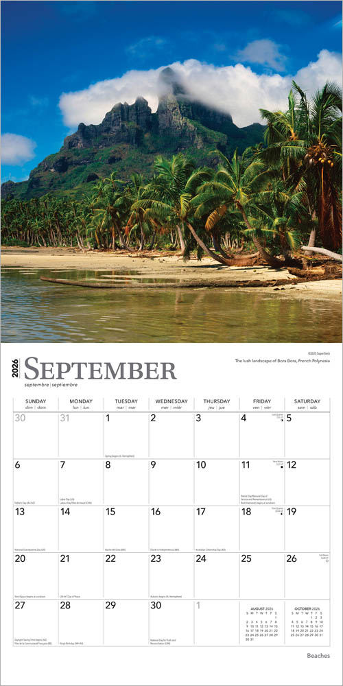 Beaches | 2026 12 x 24 Inch (Hanging) Monthly Square Wall Calendar | Foil Stamped Cover