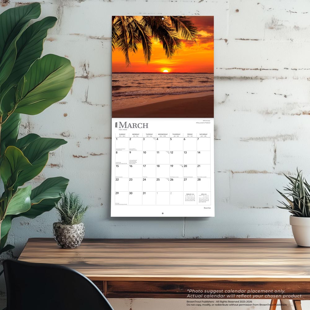Beaches | 2026 12 x 24 Inch (Hanging) Monthly Square Wall Calendar | Foil Stamped Cover