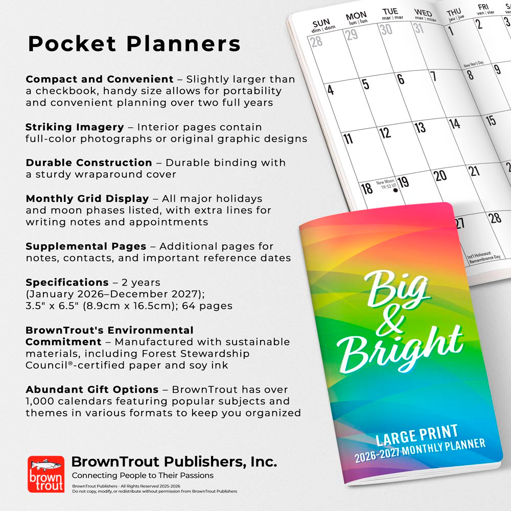 Big & Bright Large Print | 2026-2027 3.5 x 6.5 Inch Two Year Monthly Pocket Planner Calendar