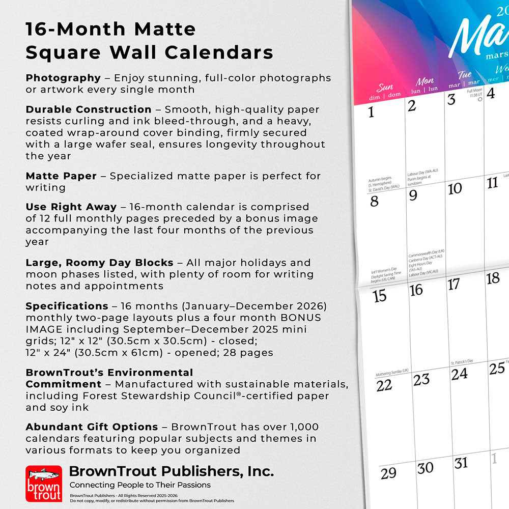 Big & Bright Large Print | 2026 12 x 24 Inch (Hanging) Monthly Square Wall Calendar | Matte Paper