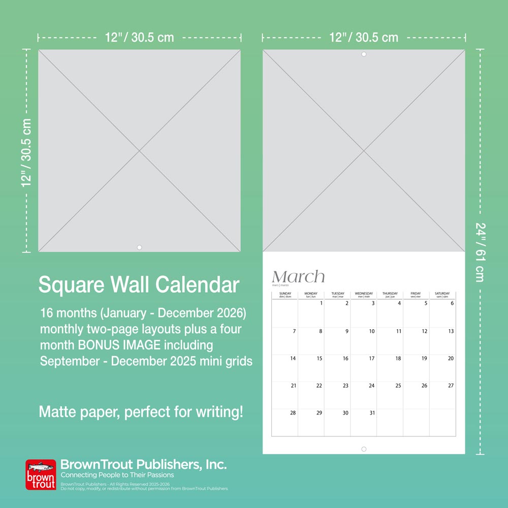 Big & Bright Large Print | 2026 12 x 24 Inch (Hanging) Monthly Square Wall Calendar | Matte Paper