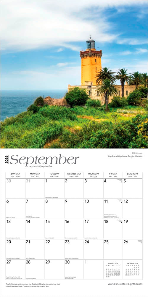 World's Greatest Lighthouses | 2026 12 x 24 Inch (Hanging) Monthly Square Wall Calendar | Foil Stamped Cover